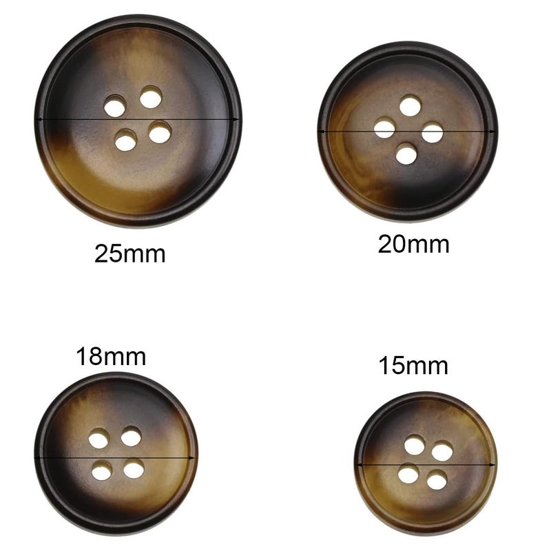 PENTA ANGEL Dark Blown Resin Sewing Buttons 50Pcs 4 Holes Assorted Size Flatback Plastic Buttons for Coat Suit Color Round Craft Buttons for DIY Manual Button Painting Handmade Ornament (H-50PCS) - Image 2